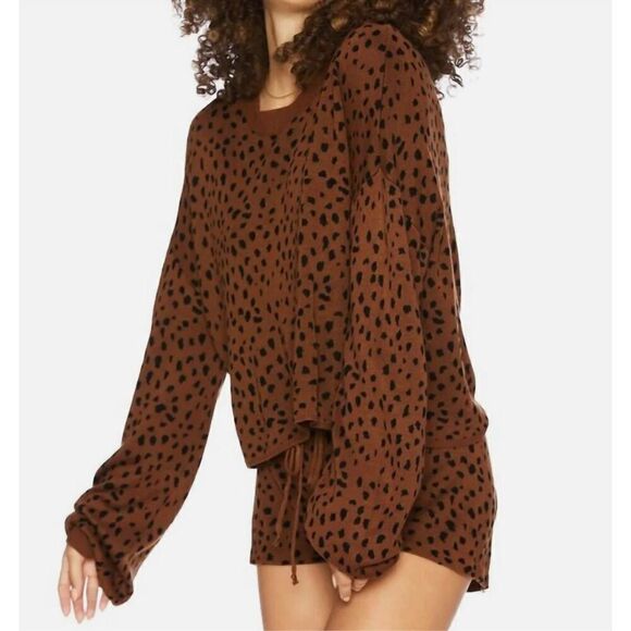 Beach Riot Sandy Short and Ava Top Set Lounge Brown Knit Leopard Print Size Smal - Picture 1 of 6